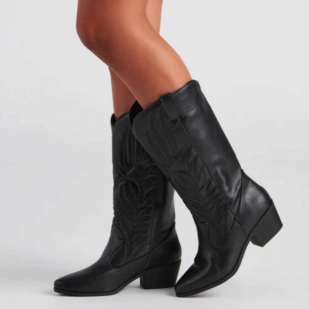 Faux Leather Cowboy Boots